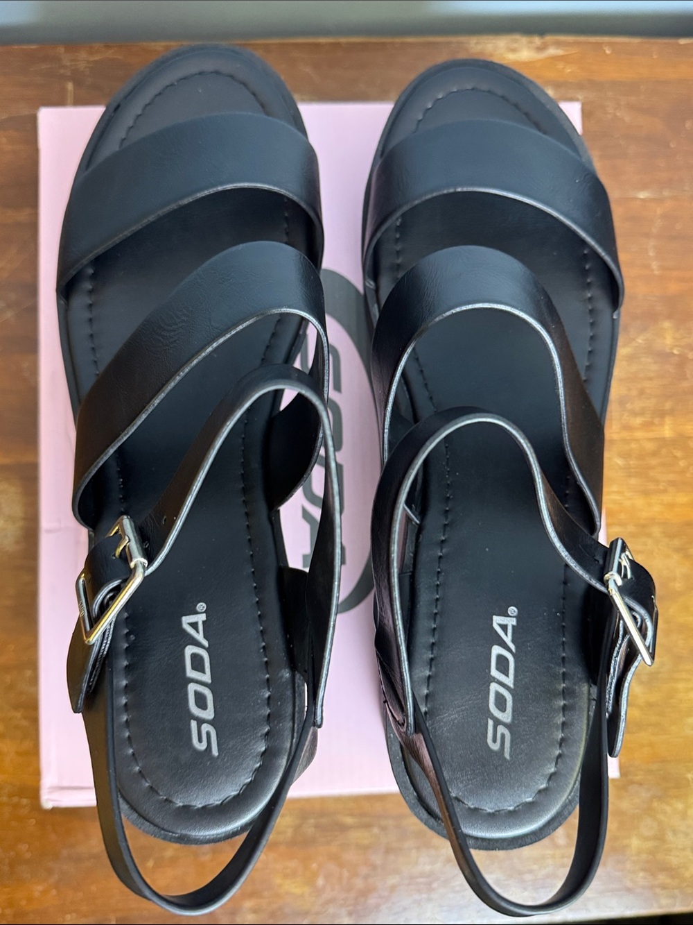 Soda Black Chunky Platform Strappy Sandal with Buckle - Picture 6 of 8